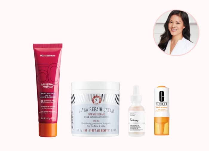 Dr. Tiffany Libby chooses IT Cosmetics Confidence in a Cleanser, Clinique Fresh Pressed Daily Booster with Pure Vitamin C 10%, MDSolarSciences Mineral Crème Broad Spectrum SPF 50 UVA-UVB Sunscreen, and The Ordinary Lactic Acid 10% + HA for summer skin care at Sephora under $100.
